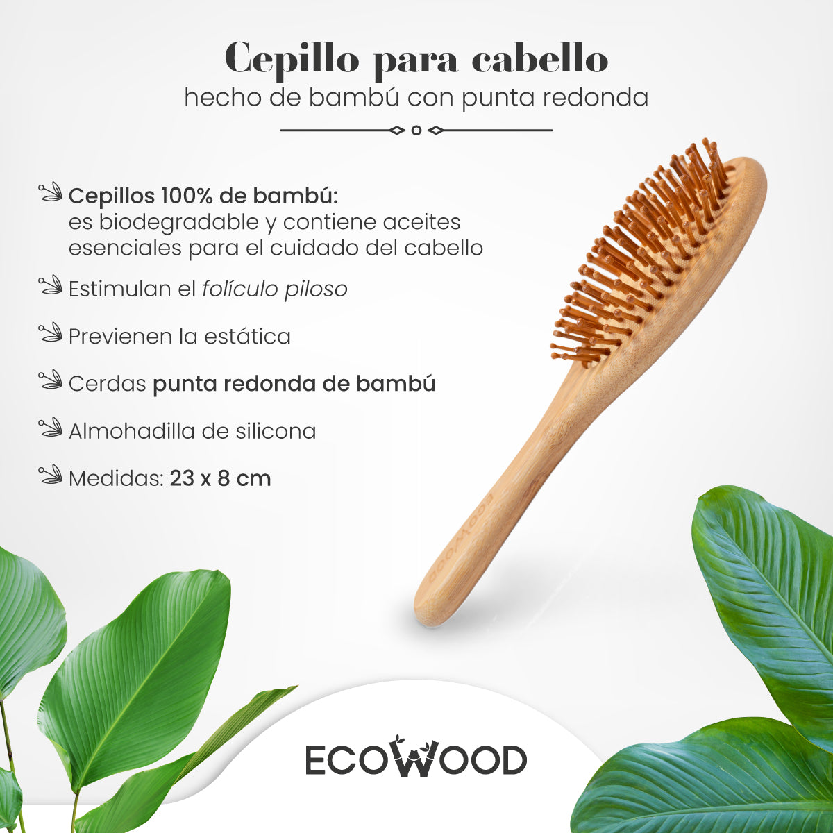 Ecowood Cepillo De Bambú Para Cabello Punta Ovalada