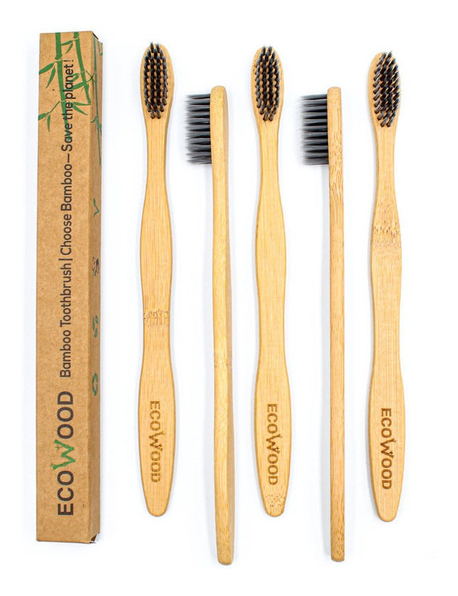 Ecowood Cepillo De Dientes De Bambú Cerdas Carbón Activado 5 Piezas