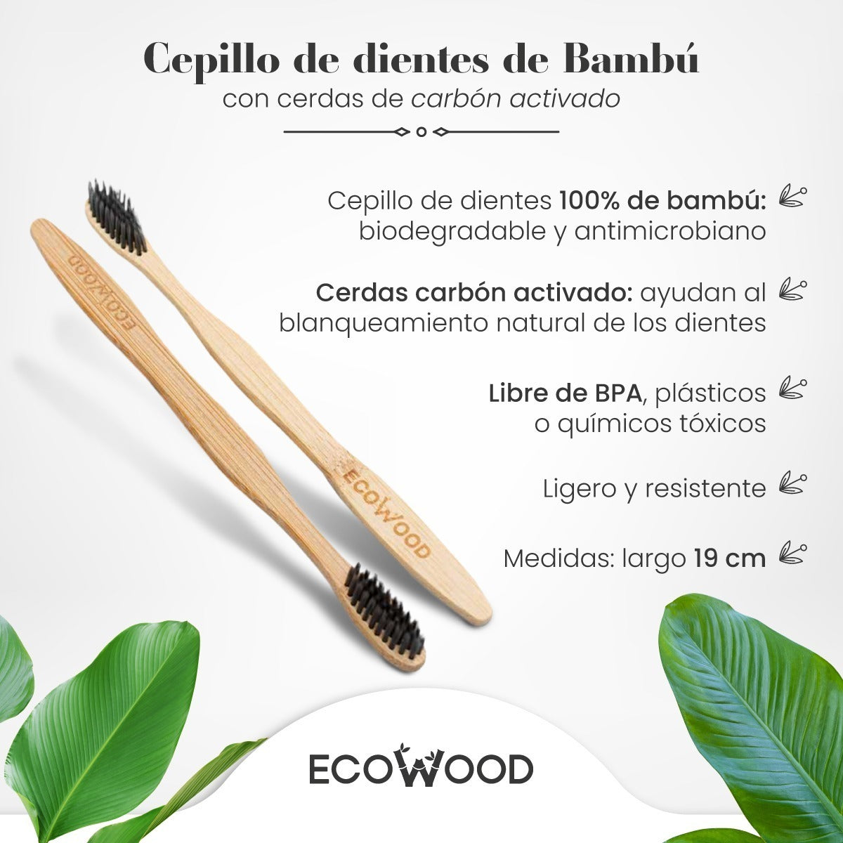 Ecowood Cepillo De Dientes De Bambú Cerdas Carbón Activado 8 Piezas