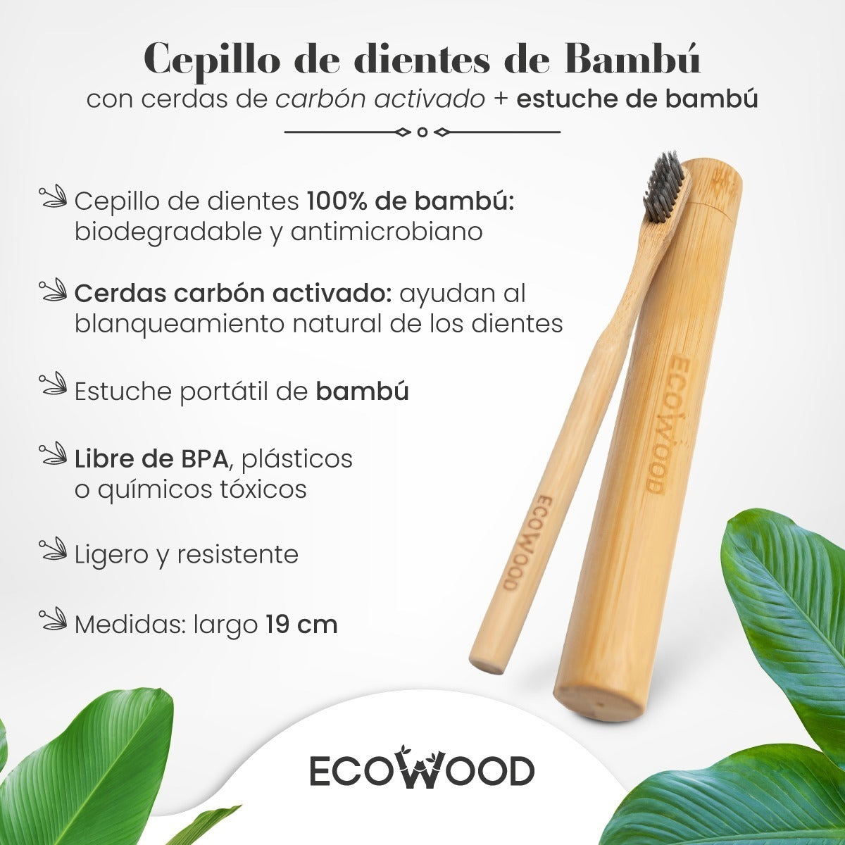 Cepillo De Dientes De Bambú de Cerdas Suaves con Estuche