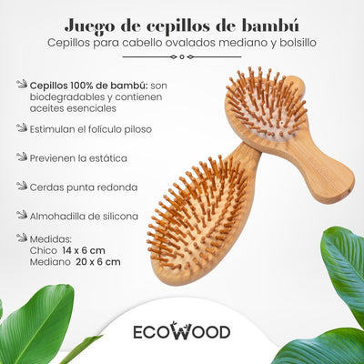 Cepillos para Cabello de Bambú: Mediano y De Bolsillo (2 pack)